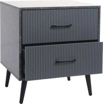 Hhg Comodino tavolino HHG 684, design 3D, 2 cassetti in legno melaminico, 55x48x41cm, aspetto marmo grigio