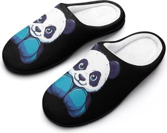 Generic Boxing Panda Mens House Slippers Memory Foam Washable Cotton Slip on Home Shoes