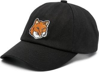 Maison Kitsun&eacute; Geborduurde Fox Baseballpet - Heren - Petten - Zwart - ONE Size - Katoen - Accessoires
