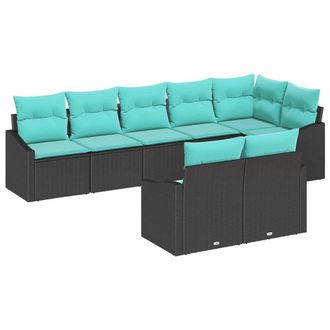 vidaXL Juego De Sof&aacute; Con Coj&iacute;n 8 Pcs Negro Rat&aacute;n Sint&eacute;tico Vidaxl