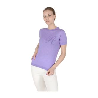 Dee Ocleppo Round-neck Knitwear, female, Purple, Size: XL Cashmere Short Sleeve ART 003