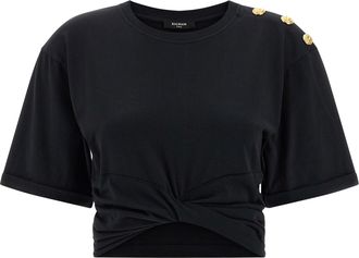 Balmain Knotted Crop T-Shirt Black