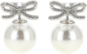 Self Portrait Crystal Bow Pearl Back Earrings - Dames - Oorbellen - Grijs - ONE Size - Accessoires