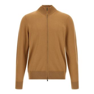 HUGO BOSS Truien & Vesten, Heren, Bruin, XL, Wol, Cardigan van scheerwol