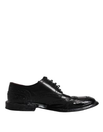 Dolce & Gabbana Mens Black Leather Derby Wingtip Formal Shoes - Size EU 42