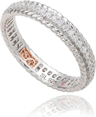 Suzy Levian White Sterling Silver Cubic Zirconia French Filigree Eternity Band