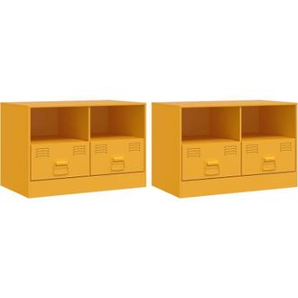vidaXL Vidaxl - Muebles Para Tv 2 Unidades Acero Amarillo Mostaza 67x39x44 Cm