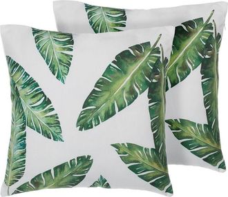 Beliani Beliani - Set of 2 Decorative Pillow Cushions Cases Plant Leaf Print 45 x 45 cm Dianella