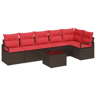 vidaXL Juego De Sof&aacute; 7 Pcs Marr&oacute;n Rat&aacute;n Sint&eacute;tico Vidaxl