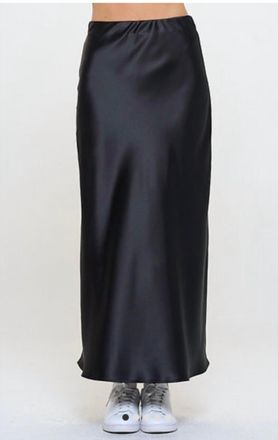 perfectwhitetee Satin Bias Skirt In Black