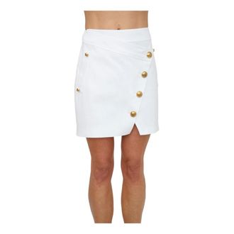 Elisabetta Franchi Short Skirts, female, White, Size: XS Asymmetrical Jewel-Button Skirt