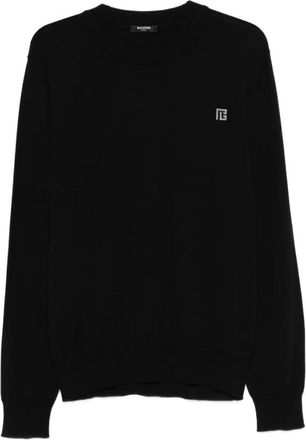 Balmain Fijne Jumper van Zijde en Katoen - Heren - Ronde hals truien - Zwart - 3XL - Katoen - Truien & Vesten