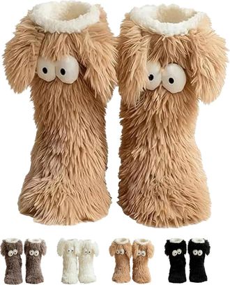 Generic Slipper, Womens Fuzzy Warm Non-Slip Slipper Socks with Cute Big-Eyes Design for Winter Home Wear (Coffee)