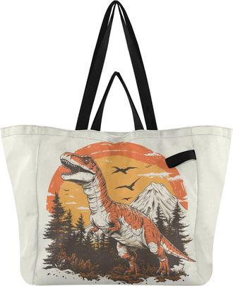 Generic Mountain Birds Orange pattern Reusable Canvas Tote Bag, Heavy Duty Grocery Shopping Bag with Double Handles Hard Bottom Large Capacity Work Groceries 