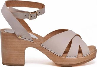 YouYou White Wooden Block Heel Leather Sandals