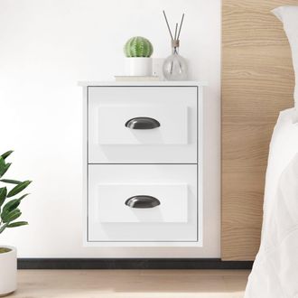 vidaXL Mesitas De Noche De Pared 2 Uds Blanco Brillante 41,5x36x53 Cm Vidaxl