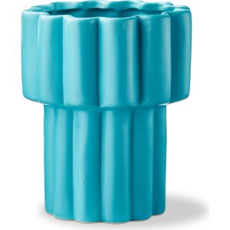 Tag Teal Scallop Tall Stoneware Planter with Silicone Plug 6.46x6.46x7.87 in in Blue at Nordstrom