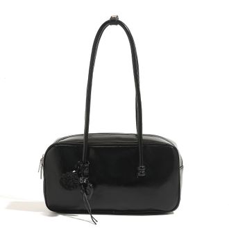 Generic Cymwer Women PU Leather Solid Color Shoulder Bag with Zipper for Work Travel (Black)