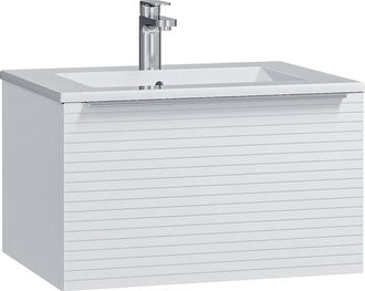 Vente-Unique Mueble de baño flotante blanco con simple lavabo encastrable - 60 cm - LATOMA