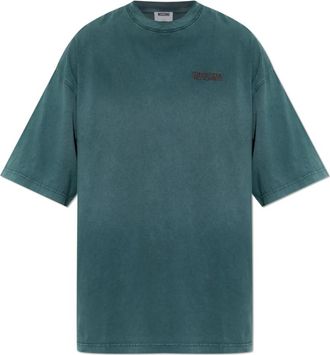 Moschino Geborduurd katoenen jersey T-shirt - Heren - T-shirts - Groen - M - Katoen - Tops
