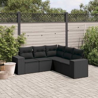 vidaXL Vidaxl - Set De Muebles De Jard&iacute;n 5 Pzas Y Cojines Rat&aacute;n Sint&eacute;tico Negro