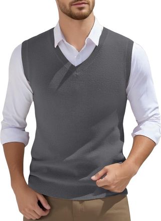 Generic Mens Sleeveless Jumpers & Knitted Gilets Classic V-Neck Sleeveless Jumper Men Business Knitwear Waistcoat Tank Top Gilet for Men UK Work Tops Mens, Pl
