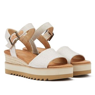 Toms Toms Diana Canvas Wedge Natural WoMens White Sandals - Size UK 8
