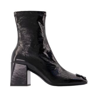 Courr&egrave;ges Reedition Vinyl Ankle Boots - female - Courr&egrave;ges - Heeled Boots - Black - 7 UK - Shoes