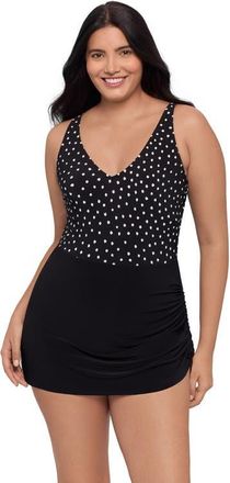Trimshaper Julie Adjustable Skirt Control Swim Dress in Sea Stones at Nordstrom, Size 16W
