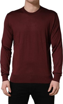 Dolce & Gabbana Maroon Silk Men Crew Neck Pullover Mens Sweater