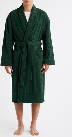 Majestic International Textured Cotton Terry Cloth Shawl Collar Robe in Pine Green at Nordstrom, Size Large