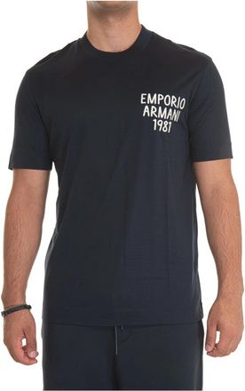 Emporio Armani Contrast Logo T-shirt- Licht Stof - Heren - T-shirts - Blauw - 2XL - Katoen - Tops