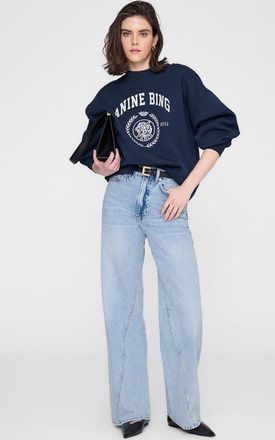 Anine Bing Miles Collegiate Sweatshirt in Dark Navy at Nordstrom, Size X-Small
