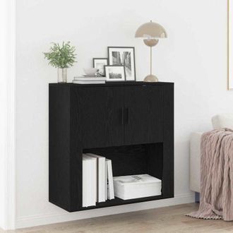vidaXL Mueble De Pared Con Estante Roble Negro 80 X 33 X 80 Cm Vidaxl