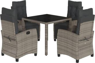 vidaXL Set Comedor De Jard&iacute;n 5 Piezas Con Cojines Rat&aacute;n Sint&eacute;tico Gris Vidaxl