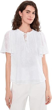Vince Camuto Tie Neck Princess Sleeve Blouse Womens Clothing Ultra White : XS, Polyester