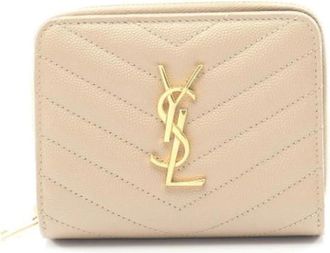 Saint Laurent Pre-owned leren portemonnee - Dames - Vintage Accessoires - Beige - ONE Size - Leer - Vintage