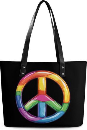Generic Colorful Peace Sign Symbols Tote Bags for Women Cute Shoulder Purses Handbags