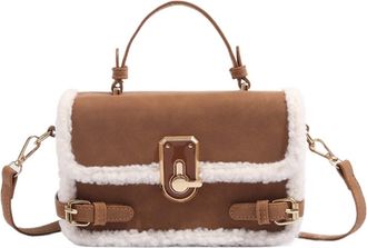 Generic Compatible For Lamb Fur Spliced Small Square Bag Womens Handbag(G)