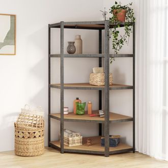 Berkfield Home 5-Layer Heavy-duty Corner Shelf Grey Steel&Engineered Wood