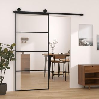 vidaXL Vidaxl - Puerta Corredera Con Set Herrajes Vidrio Esg Aluminio 90x205 Cm