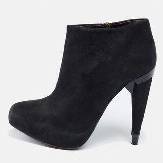 Roberto Cavalli Black Laminated Suede Ankle Boots