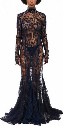 Off-white Black Mock Collar Maxi Dress