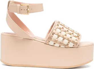 Alberta Ferretti interwoven-design wedge sandals - women - Rubber/Calf Leather/Sheepskin - 38 - Neutrals