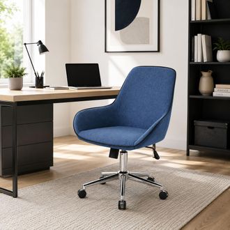 Dmora Silla De Oficina Dcampan, Silla Operativa Con Ruedas, Asiento De Oficina Ergon&oacute;mico, 66x59h98 Cm, Azul - Dmora