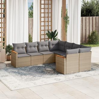 vidaXL Juego De Sof&aacute;s Jard&iacute;n Con Cojines Beige Mezcla 8 Pzas Rat&aacute;n Pe Vidaxl