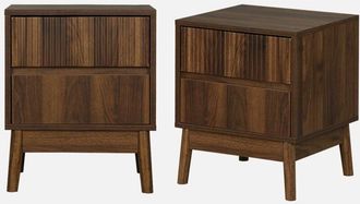Sweeek Mesita de noche de 2 cajones con efecto madera, set de 2