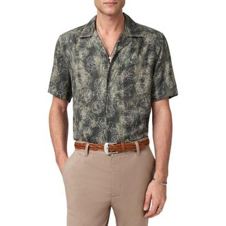 John Varvatos Dan Print Modal Camp Shirt in Light Olive at Nordstrom, Size Xx-Large