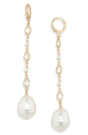 Panacea Crystal & Faux Pearl Linear Drop Earrings in White at Nordstrom