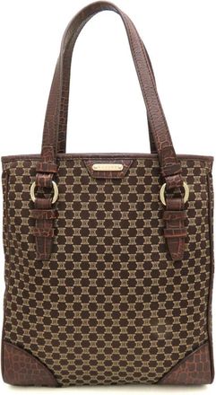 Celine Macadam Dark Brown Canvas Leather Tote Bag (Pre-Owned)